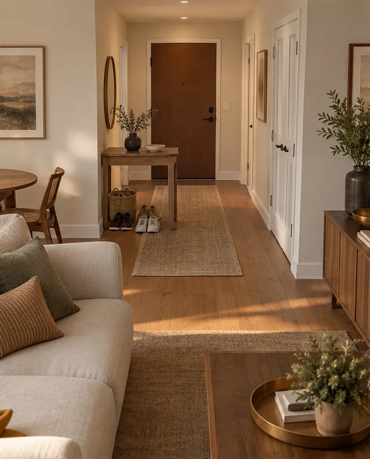 Before: A deep console and loose shoes take up the first steps inside the front door.